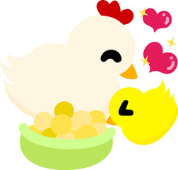 My original illustration of cute domestic fowl and chick