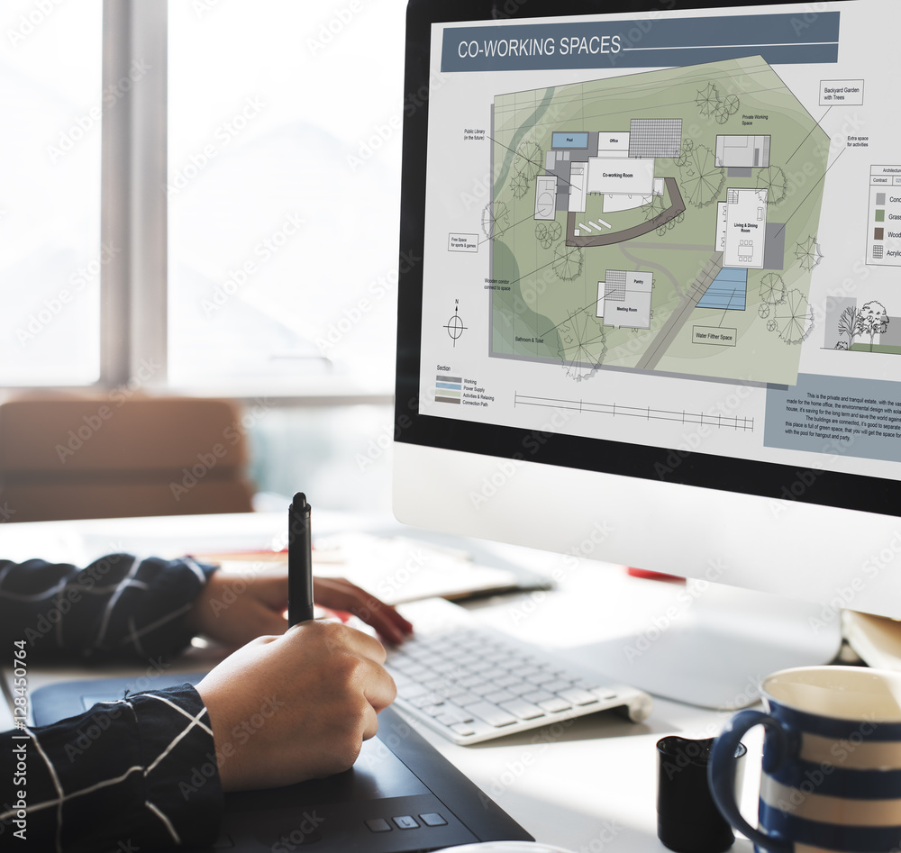 Wall mural co working space architecture plan map blueprint design concept