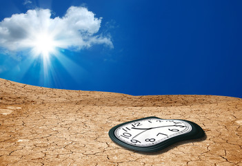 conceptual image of a clock on dried soil 
