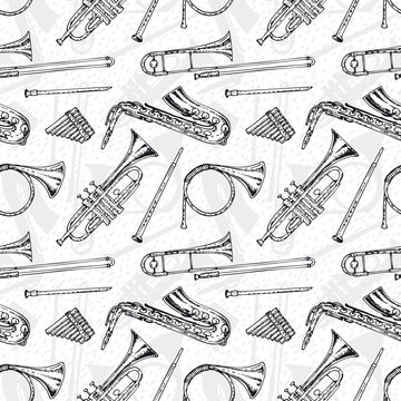 Seamless Pattern With Wind Musical Instruments