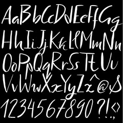 Hand drawn font made by dry brush strokes. Grunge style alphabet