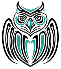 Naklejka premium Große Eule im Haida Tattoo Style. Indianer.