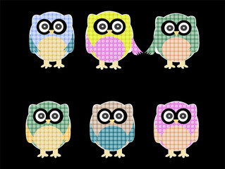 set of cute textile owls