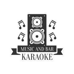 Stage Speaker And Music Notes Karaoke Premium Quality Bar Club Monochrome Promotion Retro Sign Vector Design Template