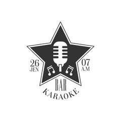 Star Shaped Frame With Microphone Karaoke Premium Quality Bar Club Monochrome Promotion Retro Sign Vector Design Template