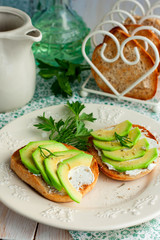Toast with cream cheese and avocado
