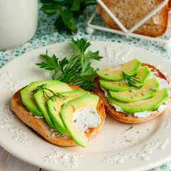 Toast with cream cheese and avocado