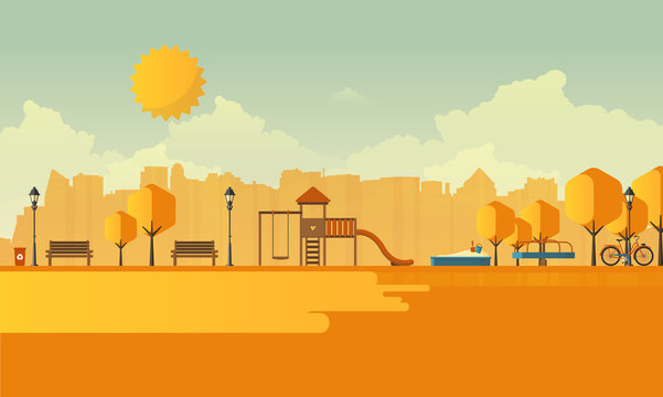 Public Park In The City Abstract Vector Flat illustration.

