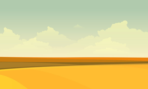landscape with yellow fields. Lovely rural nature. Unlimited space. Vector illustration.

