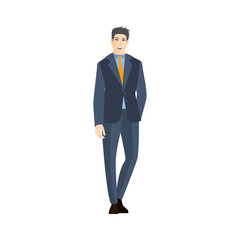 Man In Classic Suit With Orange Tie Part Of The Collection Of Young Professional People Office Style And Street Fashion Looks
