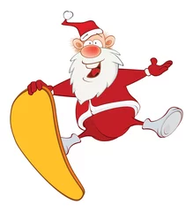 Fototapete Rund  Illustration of a Cute Santa Claus and a Skateboard. Cartoon Character © liusa