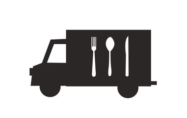 Illustration of an isolated delivery truck icon with cutlery