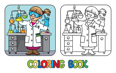 Coloring book of funny chemist or scientist