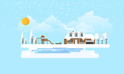 Winter Landscape Background. Flat Vector Illustration

