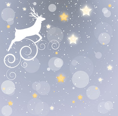 Fototapeta na wymiar vector Christmas background with snow and stars and a reindeer