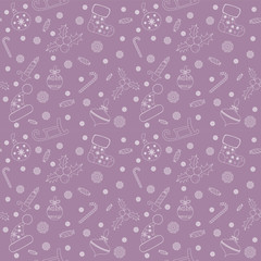 Naklejka premium Christmas seamless pattern with balls, snowflakes, holly berry.