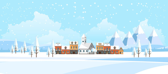 Winter Abstract Landscape Background. Flat Vector Illustration.