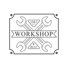 Crossed Wrenches In Square Frame Premium Quality Wood Workshop Monochrome Retro Stamp Vector Design Template
