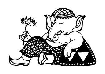 Ganesha god of success and art, Elephant drawing, vector illustrations