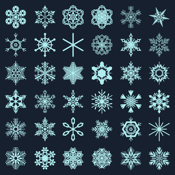 Collection of snowflakes on a dark background. Snowflake vector set