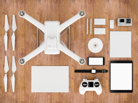 Drone with control devices. 3D illustration.