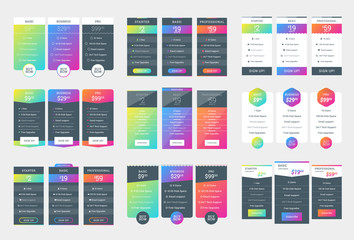 Collection of Coloful Pricing Table Design Templates for Websites and Applications. Vector Pricing Plans with Icon Set. Flat Style Vector Illustration
