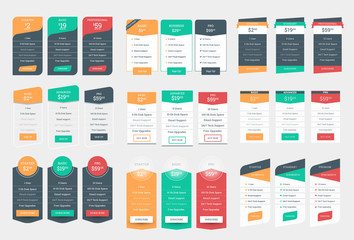 Collection of Coloful Pricing Table Design Templates for Websites and Applications. Vector Pricing Plans with Icon Set. Flat Style Vector Illustration