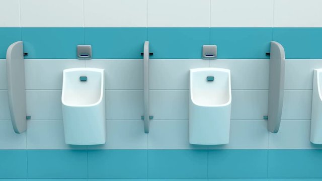 Row of urinals at public men's restroom