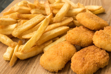 French fries and chicken nuggets