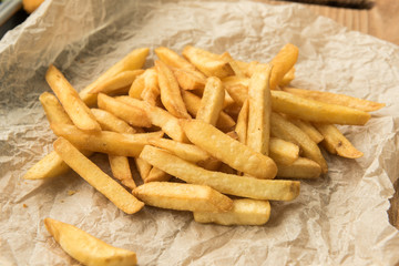 Homemade hot french fries with salt