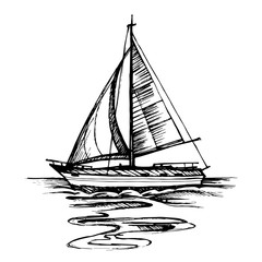 Sailing boat vector sketch isolated 