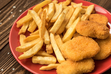 French fries and chicken nuggets