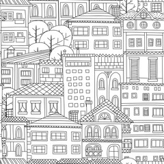 Doodle town seamless pattern