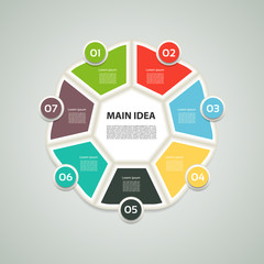 Heptagon infographic. Chart, diagram with 7 steps, options, parts, processes. Vector design element.