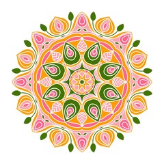 Kaleidoscope big bud. Oriental pattern illustration. Flower background