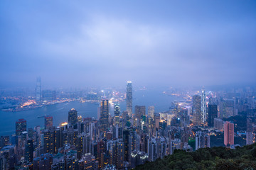 Fototapeta na wymiar Shenzhen illuminated financial district in Hong Kong,China.