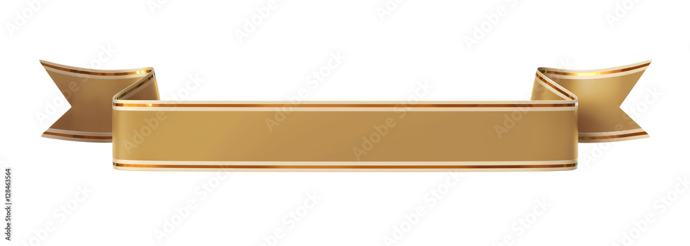 Wall mural curled golden ribbon banner with gold border - straight and wavy ends