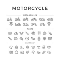 Set of motorcycle related line icons - obrazy, fototapety, plakaty