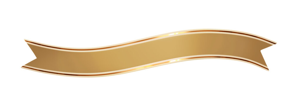 Curled golden ribbon banner with gold border - wavy