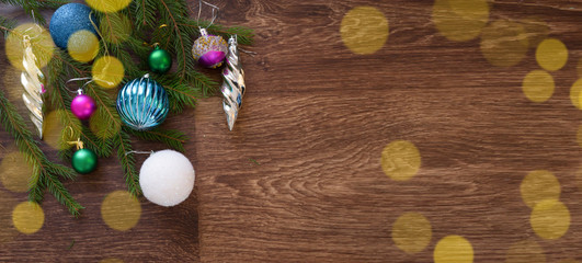 Christmas decorations on a wooden board