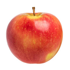 Perfect fresh red with yellow apple isolated on white background. Single juicy fruit in full depth of field with clipping path.