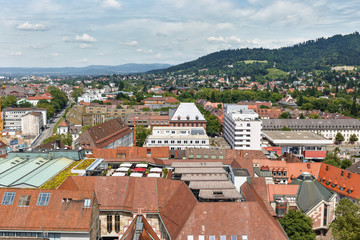 Beautiful panoramic view from the cathedral city of Freiburg im Breisgau. Black Forest. Germany.
