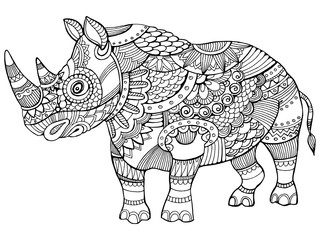 Rhinoceros coloring book for adults vector