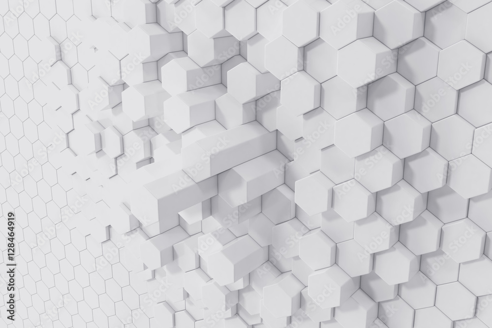 Poster white geometric hexagonal abstract background. 3d rendering