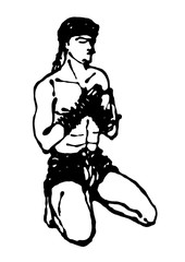 muay thai, thai boxing guru worship fighting vector hand drawn