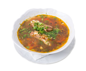 Delicious lamb soup with vegetables.