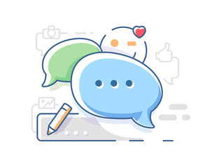 Connect and chat chatting. Speech bubble message. Vector flat illustration