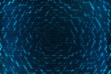 Blue abstract hexagonal glowing background, futuristic concept. 3d rendering