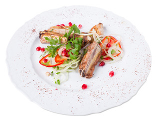 Grilled lamb racks in eastern style.