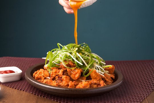 파닭, chicken with green onion, paa dak, padak